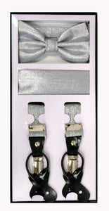 3 Piece Metallic Suspender Sets - Metallic Silver