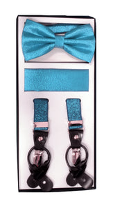 3 Piece Metallic Suspender Sets - Metallic Turquoise