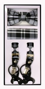 3 Piece Patterned Suspender Sets - Plaid Gray