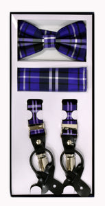 3 Piece Patterned Suspender Sets - Plaid Purple