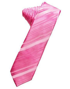 Fuschia Striped Satin Skinny Necktie