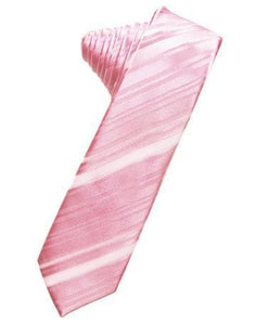 Pink Striped Satin Skinny Necktie