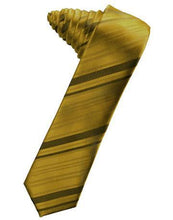 Load image into Gallery viewer, Golden Striped Satin Skinny Necktie
