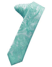 Load image into Gallery viewer, Sage Tapestry Satin Skinny Necktie
